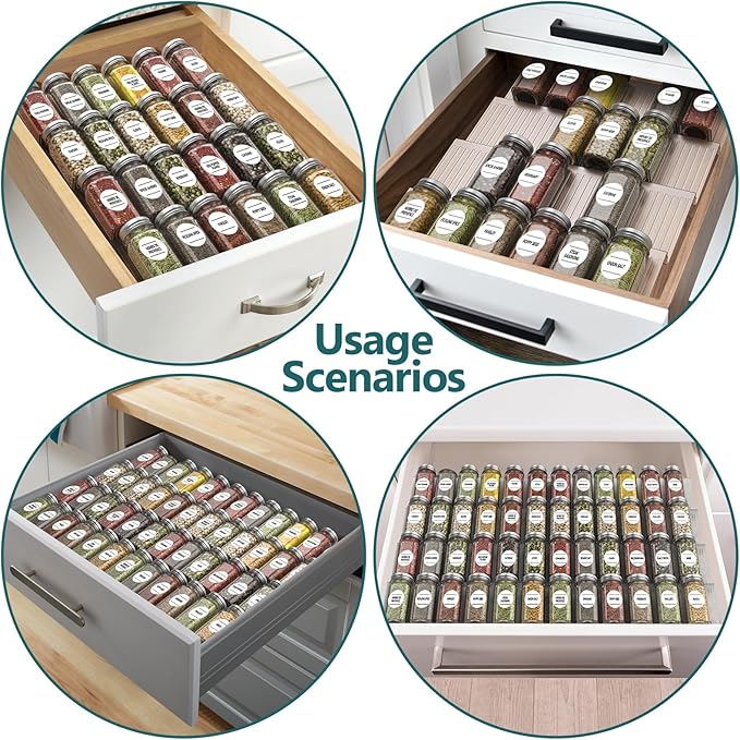 Spice Drawer Organizer,8 Pcs,Acrylic Spice Drawer Organizer,Drawer Spice Rack,Expandable From 13'' to 26'' Kitchen Spice Rack Organizers and Storage for Drawer(Grey)