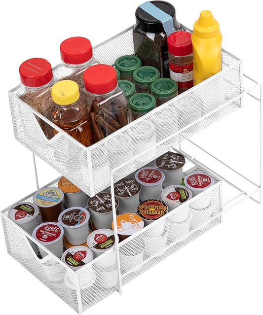 Mind Reader Accessory Organizer, Supply Storage, Makeup, Crafts, Office, Kitchen, Metal Mesh, 8.25"L x 12.5"W x 12.5"H, White