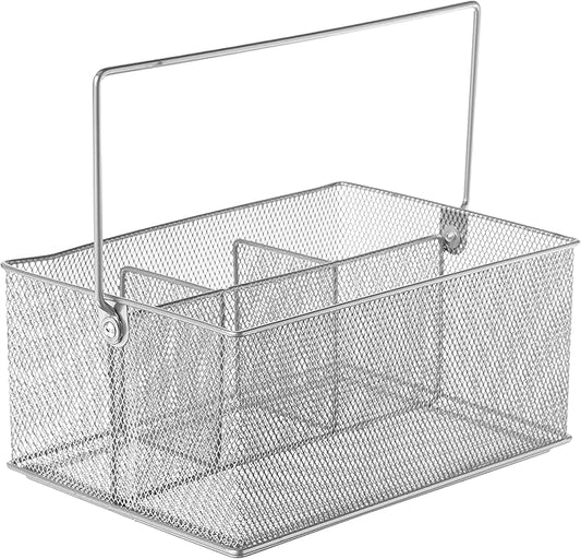YBM HOME Mesh Silver Condiment Caddy/Kitchen Supply, Utensil, Silverware Organizer Cutlery Holder Flatware Storage Napkin Holder (Silver, 24)