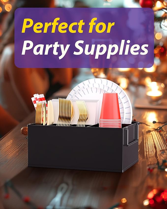 Paper Plate Holder Reusable - Outdoor Utensil Caddy with Dual Handles, Perfect for Cutlery Holder, Picnic Caddy, and Silverware Holder for Party, Everyday Dining Essentials, Easy to Clean