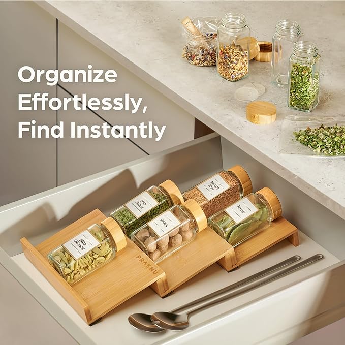 12Pcs Glass Spice Jars with Label - Square Spice Containers 4 oz - Includes Cleaning Brush & Wooden Spoon - Seasoning Jars