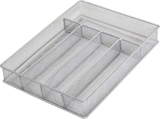 YBM HOME Metal Silverware Organizer for In-Drawer Cutlery Storage, 5 Compartment Mesh Cutlery Flatware Tray Sorts Kitchen Utensils, Great for Office Supplies 1133-12