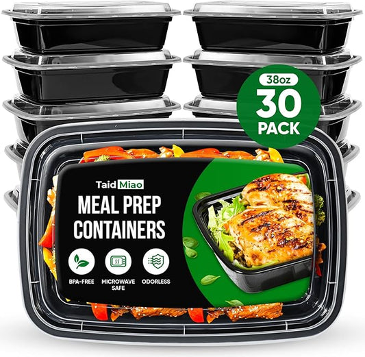 Meal Prep Containers Reusable - 38oz 30 Pack Meal Prep Containers With Lids Microwavable, Freezer Safe Food Prep Containers, Disposable To Go Containers