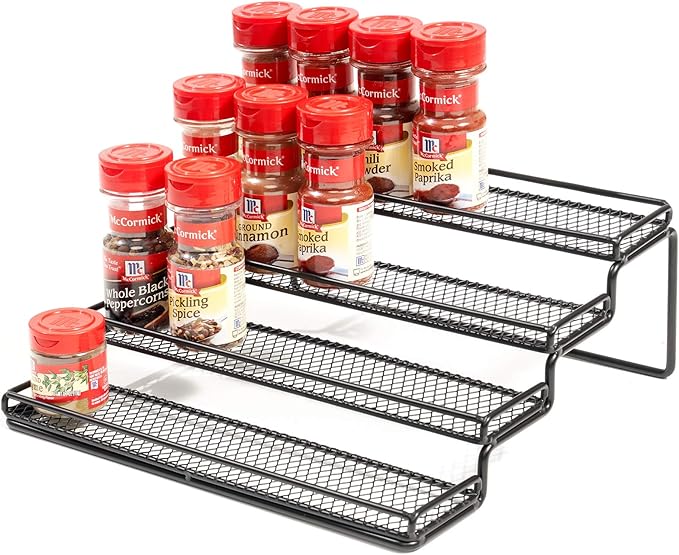 MEIQIHOME 4 Tier Spice Rack Organizer Step Shelf Countertop Spice Storage Holder, for Kitchen Cabinet Cupboard Pantry, Metal, Black