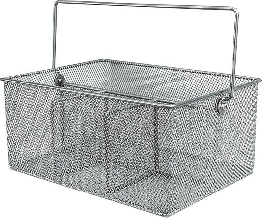 Utensil Caddy - Silverware Caddy for Parties, Spoon Holder, Buffet Organizer for Condiments, Napkin, Forks, Knives - Stainless Steel Flatware Caddy for Home, (Silver)