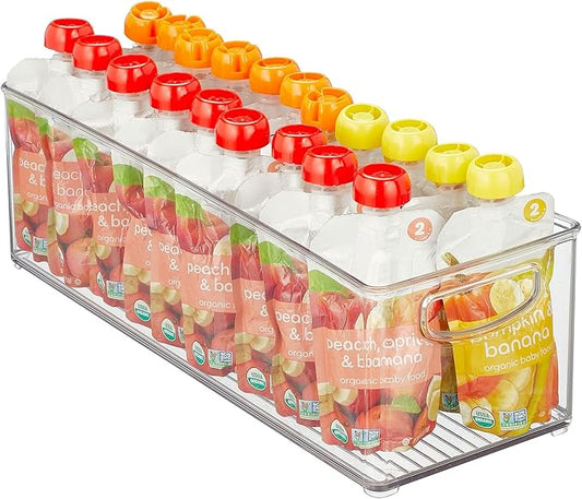 iDesign Plastic Stackable Pantry Bin with Handles for Cabinets or Fridge, Clear, Made in USA