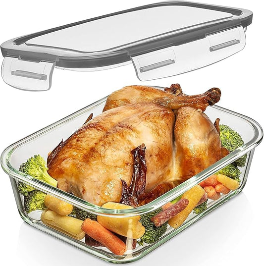 Razab 2700ml / 92 Oz / 11 Cups Large Glass Food Storage Containers with Lids - Leakproof, BPA-Free Glass Meal Prep Container Ideal for Baking, Casseroles & Leftovers - Oven, Freezer, Microwave Safe