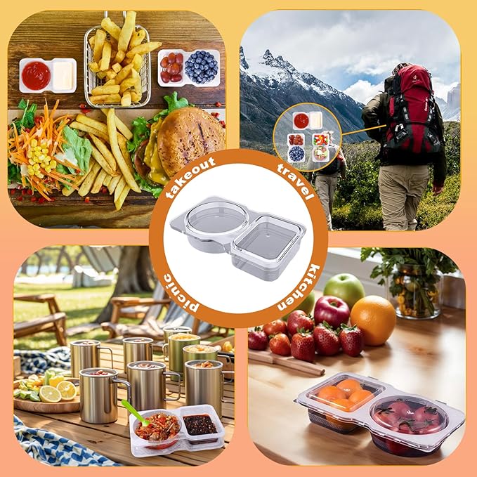 30 Set Thickened Reusable Leak-proof Snack Container with Lid, Dual Compartments Dip Holder - Refrigerator & Microwave Safe, Ideal for Fruits, Outdoor Activities, and On-the-Go Sauce Storage