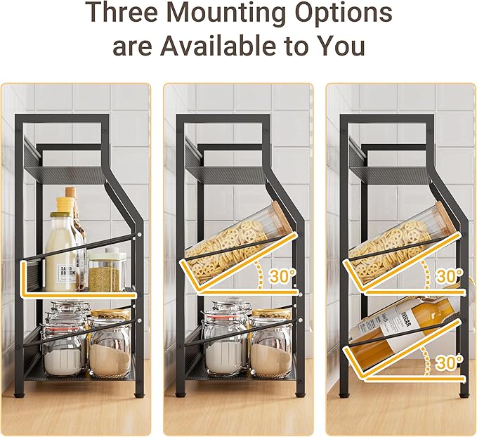 Dunatou 3 Tier Spice Rack, Kitchen Storage Organizer Shelf for Countertop, Metal Seasoning Storage Shelf with Guardrail and Mesh Design for Kitchen, Countertop, Dining Room, Black