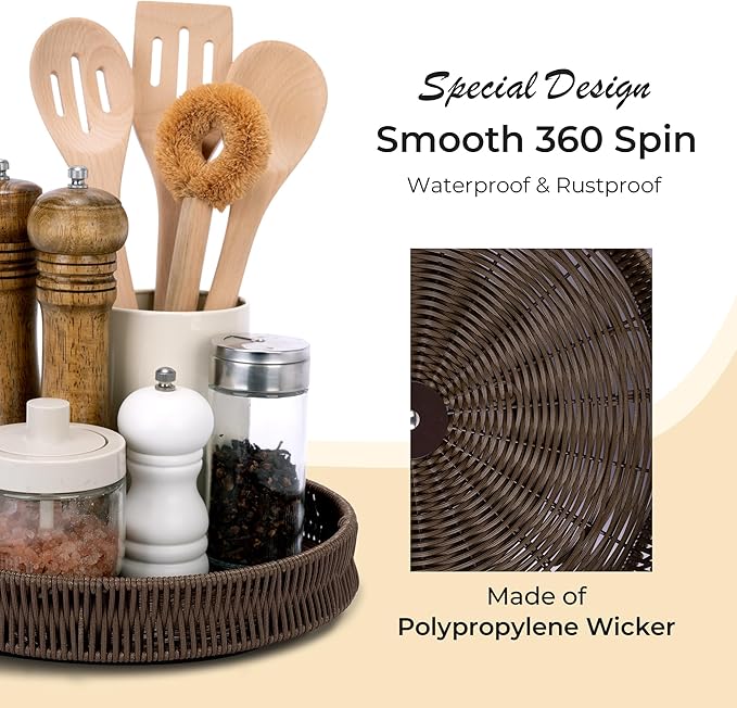 GRANNY SAYS 10 Inch Lazy Susan Organizer, Lazy Susan for Table Top, Small Wicker Turntable Spice Rack for Kitchen, Lazy Susan Spice Rack Organizer, Kitchen Essentials, Bathroom Cabinet Organizer