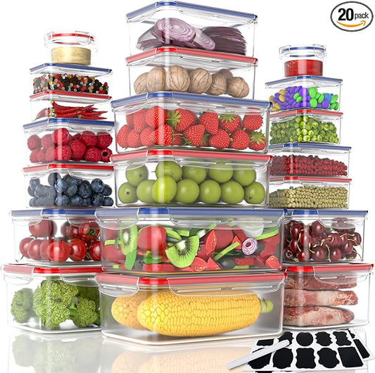 40-Piece Reusable Food Storage Containers with Lids Airtight, 100% Leakproof Plastic Meal Prep Storage Food Grade Kitchen Organizer, Stackable Freezer Containers, Microwave & Dishwasher Safe