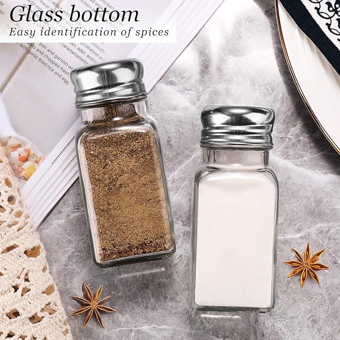 Salt and Pepper Shakers Set,DWTS DANWEITESI Salt Shaker with Stainless Lid-Glass Spice Jars Kitchen Gadgets,Clear to Know When to Fill,Farmhouse Salt Pepper Shakers Cute Kitchen Essentials Decoration