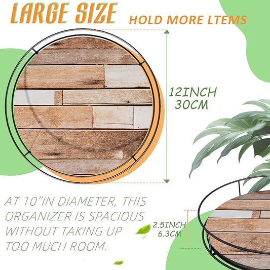 12 Inch Turntable Wooden Lazy Susan, Non-Skid Brown White Wooden Board Turntable Organizers for Cabinet, Pantry, Kitchen, Perfect Spice Rack Solution
