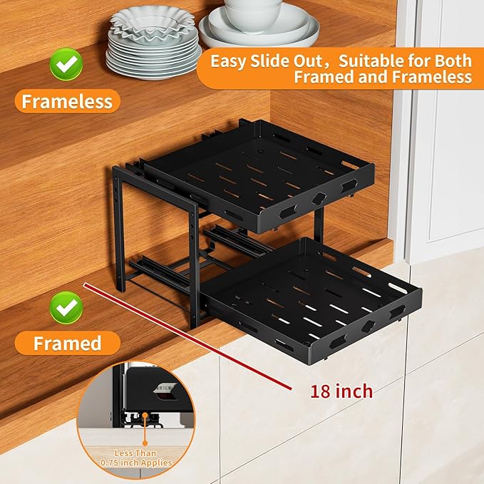 RCHYFEED Pull Out Spice Rack Organizer for Cabinet, 2-Tier Heavy Duty Slide Out Spice Rack for Inside Cabinets & Pantry, Kitchen Seasoning Organizer Vertical Spice Racks,11.9" Wx10.8 Dx9.7 H,Black