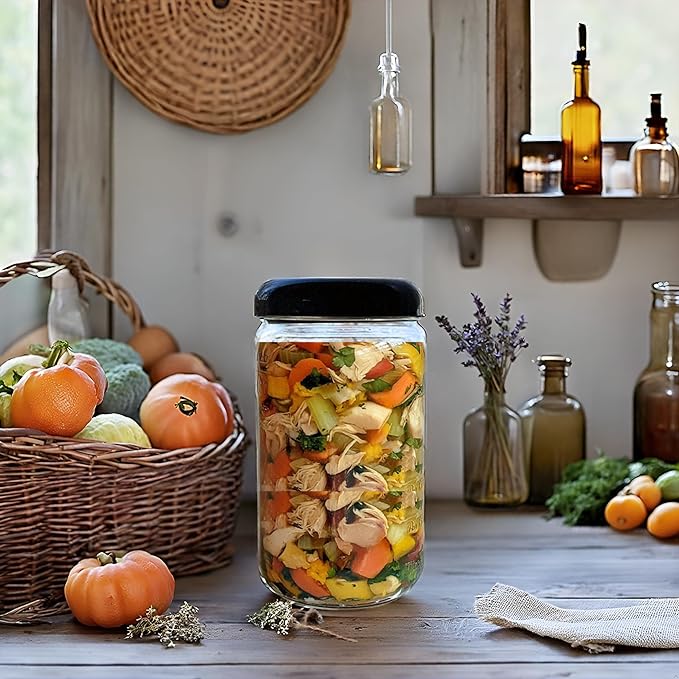 Jarming Collections Mason Jar 32 oz Wide Mouth Storage Jars (3 Pack, BPA Free) with Black Dome Lids
