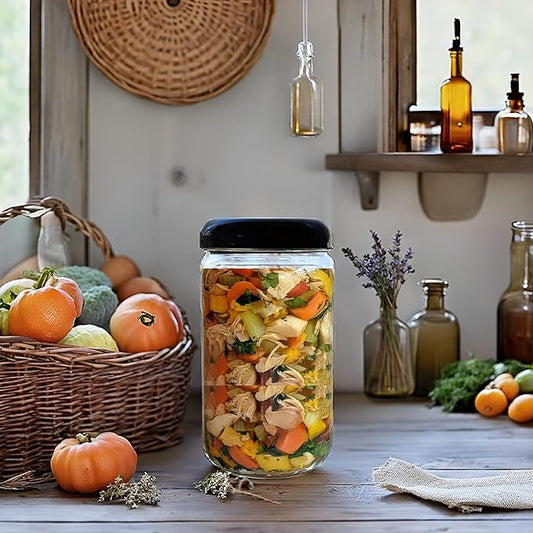 Jarming Collections Mason Jar 32 oz Wide Mouth Storage Jars (3 Pack, BPA Free) with Black Dome Lids