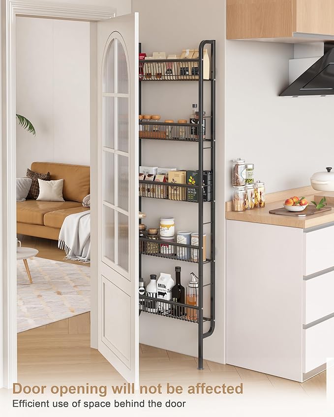 UMDONX Behind The Door Bathroom Shelf Narrow 5-Tier, Space-Saving Slim Bathroom Storage Shelf Narrow Shelving Unit for Bathroom and Kitchen Black