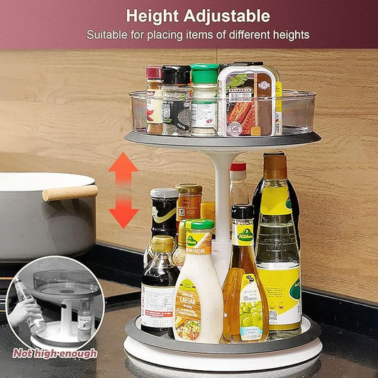 2 Tier Lazy Susan Organizer Clear Turntable for Cabinet Bathroom Countertop and Pantry with Large Spice Rack (11 Inch, White)