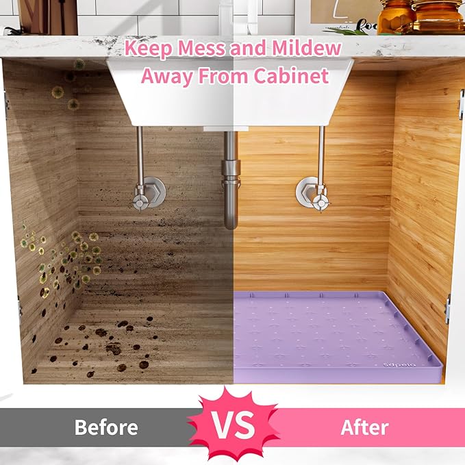 Sdpeia Under Sink Mat for [22" x 22"] Cabinet, Upgraded Silicone Waterproof Mat Kitchen Cabinet Liner Cabinet Protector Kitchen Organizers and Storage