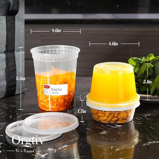[48 Sets-8,16,32oz Plastic Deli Containers with Lids,Freezer Food Storage Containers Airtight,Disposable Take out Deli Cups for Soup Slime Meal Prep Leftover,BPA Free Clear Round Food Box
