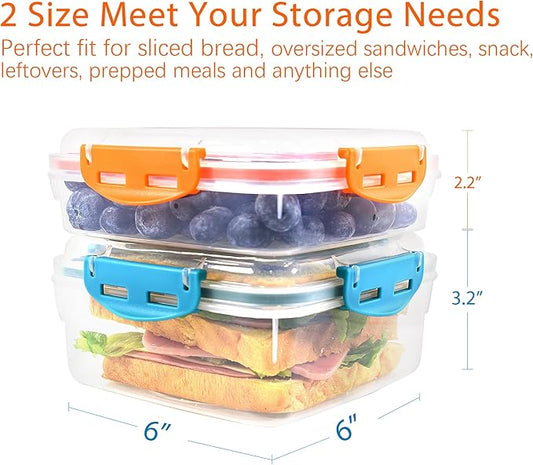 Sandwich Containers 4 Pcs - Reusable Airtight & BPA-Free Kitchen Storage Containers - Microwave & Dishwasher Safe 2 Heightened Lunch Box and 2 Normal Size