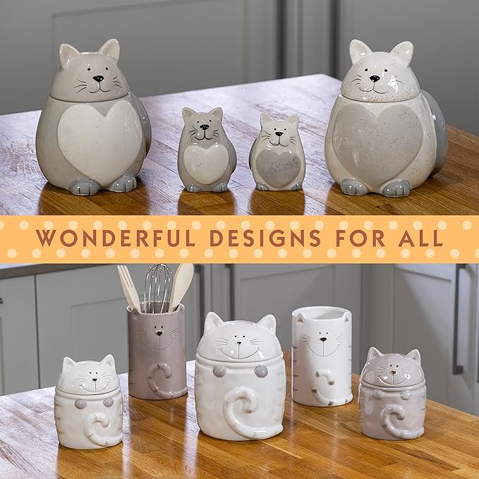 SPOTTED DOG GIFT COMPANY Cat Utensil Holder, Ceramic Utensil Crock, Cute Kitchen Countertop Decor, Baking & Cooking Tools Organizer, Gifts for Cat Lovers & Pet Owners 4.3" x 6.3"
