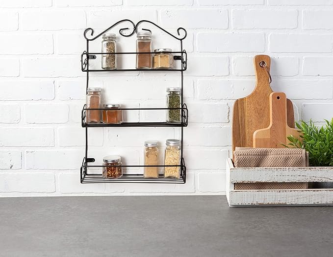 DII Farmhouse Vintage Decorative Metal Pantry Spice Rack Organizer, 11Lx2.6Wx18H, 3 Tier Spice Rack - Rustic (Pack of 2)
