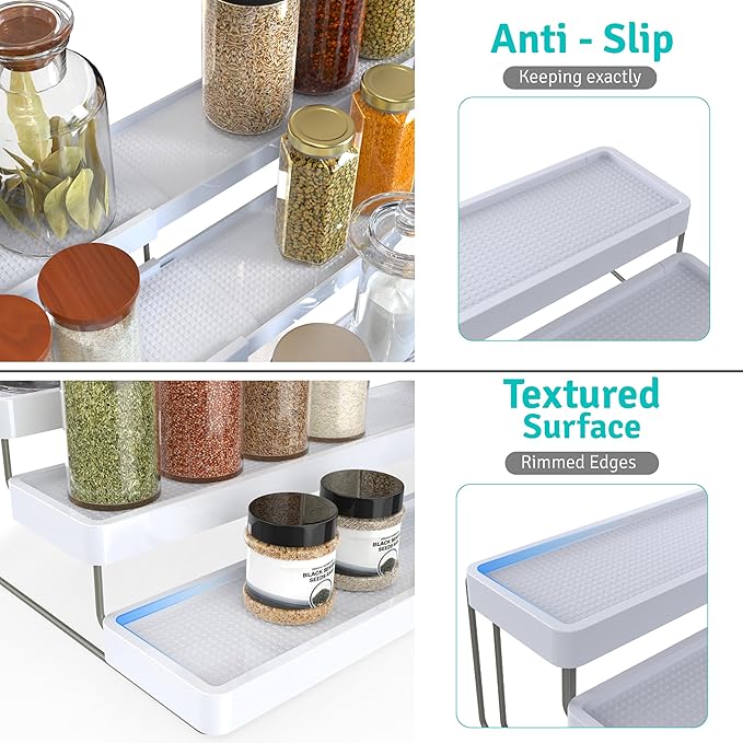 YAN & HIN Pack of 2 Expandable Spice Rack - Cabinet Organizer and Seasoning Organizer for Kitchen - Adjustable Storage Solution for Countertops and Shelves - Durable and Versatile Design