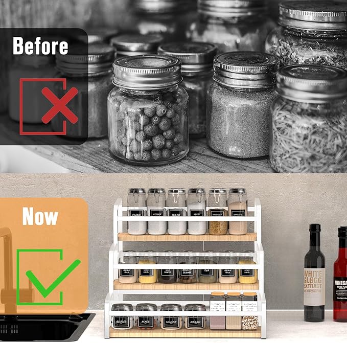 Spice Rack Organizer for Countertop , 3-Tier Spice Storage Holder with Magnetic Connetion for Kitchen , Durable Syrup Rack with Fall Protection ,Versatile Display Rack for Wine Bottles,Cosmetics.