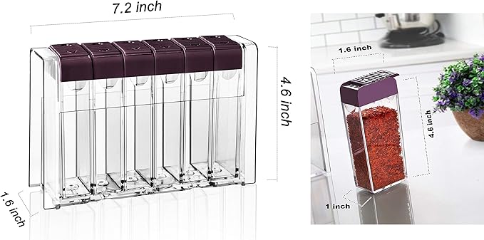 Glittering Bazaar Spice Shaker Jars Seasoning Box, Plastic Dispenser, Condiment Storage Container with Tray for Salt Sugar - Barbecue Box Racks -Transparent Grey Color, Set of 6