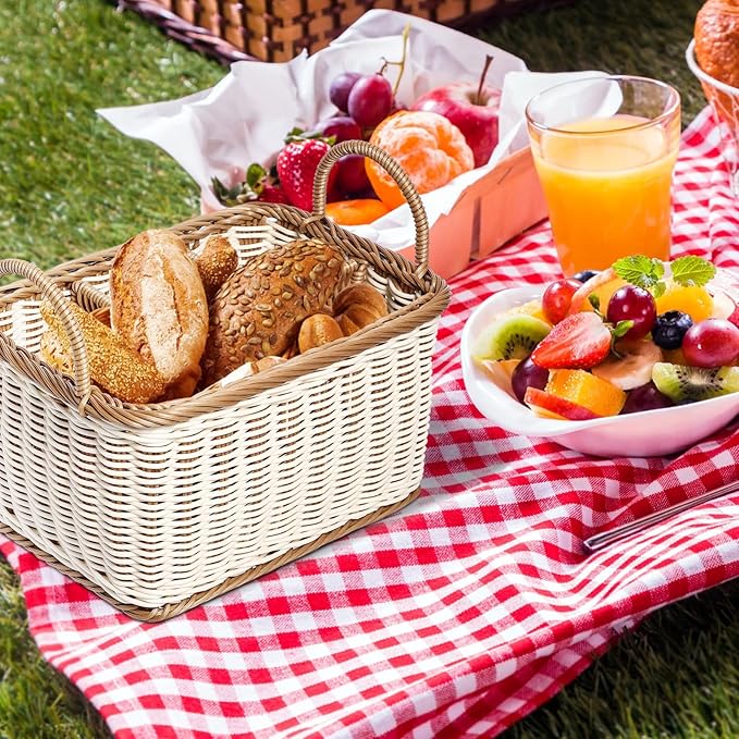 Cabilock Wicker Flatware Organizer, Cutlery Holder for Countertop, Woven Cutlery Storage with Handles, 4 Compartments Utensil Tableware Basket