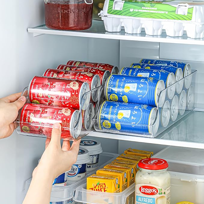 2 Pack Soda Can Organizer, Refrigerator Beverage Organizer with Sliding Tray, Suitable for Refrigerator/Cabinet/Countertop Soda Can Organizer. (2 PACK)
