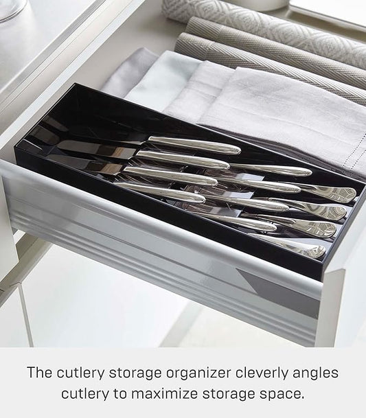 Yamazaki Home Tower Cutlery Drawer Organizer - Kitchen Silverware Utensil Storage Tray - Compact - Abs Plastic