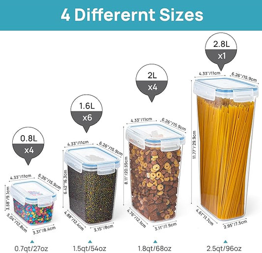 Vtopmart Airtight Food Storage Containers Set with Lids, 15pcs BPA Free Plastic Dry Food Canisters for Kitchen Pantry Organization and Storage, Dishwasher safe,Include 24 Labels, Blue