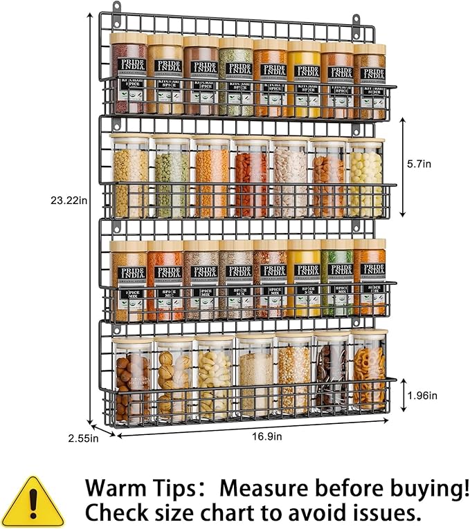 X-cosrack 4 Pack Spice Rack Wall Mount, Upgraded Connectable Seasoning Organizer for Space-Saving, Hanging Spice Storage for Cabinet/Pantry Door (Patent:USD909138S)