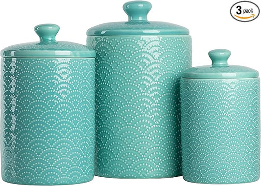 10 Strawberry Street Kitchen Canister, 3 Piece Set, Tide Blue