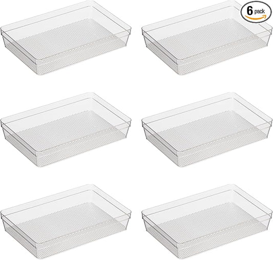 Oggi Clear Drawer Organizer - 6.25" X 9.25" (Set of 6) - Ideal for Organizing Kitchen Drawers, Office, Desk, Silverware, Kitchen Utensils, Cosmetics and Bathrooms