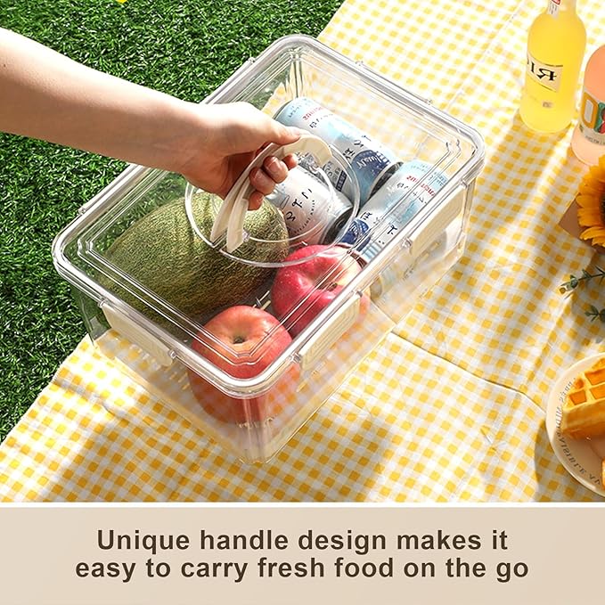 7 Pack Fresh Food Storage Containers, Produce Saver Box with Drain Baskets & Lid, Reusable Fridge Organizer, BPA-Free Airtight Fruit Organizer for Refrigerator, Stackable Plastic Fruit Veggie Saver