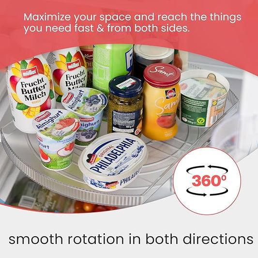 Premium Rectangle Lazy Susan for Refrigerator - 360° Rotating Tray for Fridge, Cabinet & Pantry - Fridge Turntable Organizer with Extra Sponge for Cleaning - Large, Clear Lazy Susan (16.3"x11"x1.3")