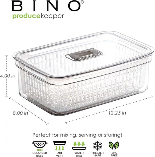 BINO | Produce Saver - 15.2 Cup/3.6L | Fridge Storage Containers for Fruits and Vegetables | Vegetable Storage with Adjustable Air Vent, Removable Basket | BPA-Free Fridge Organizers and Storage