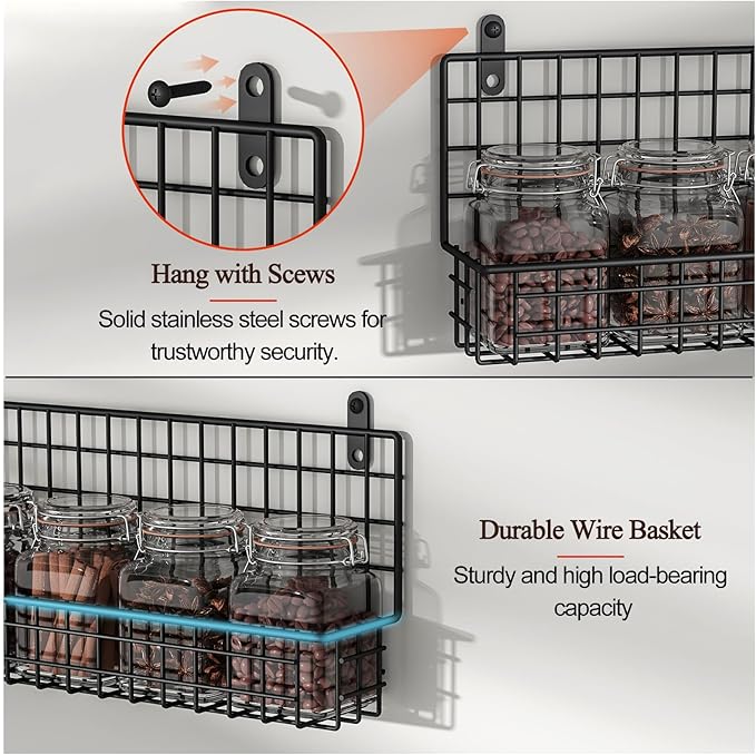 X-cosrack 4 Pack Spice Rack Wall Mount, Upgraded Connectable Seasoning Organizer for Space-Saving, Hanging Spice Storage for Cabinet/Pantry Door (Patent:USD909138S)