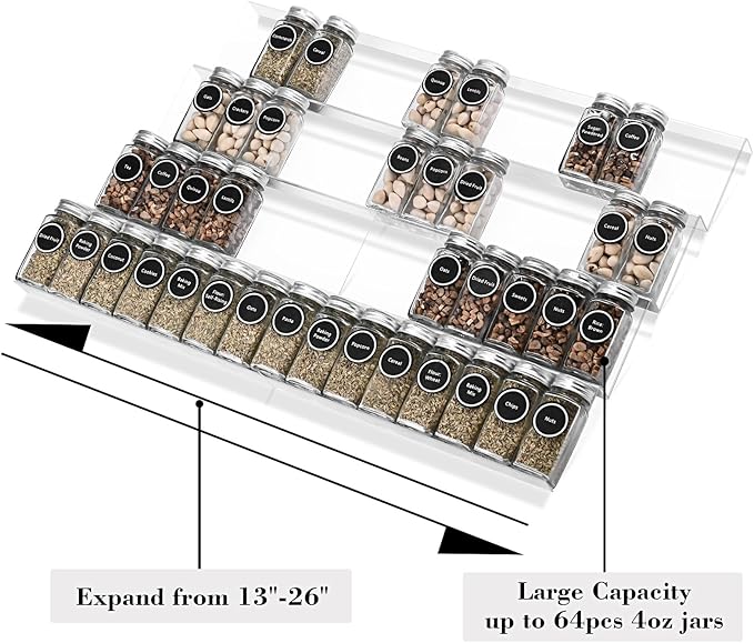 Acrylic Spice Rack Tray - Spice Drawer Organizer for Kitchen Cabinets Storage and Organization (Jars Not Included)