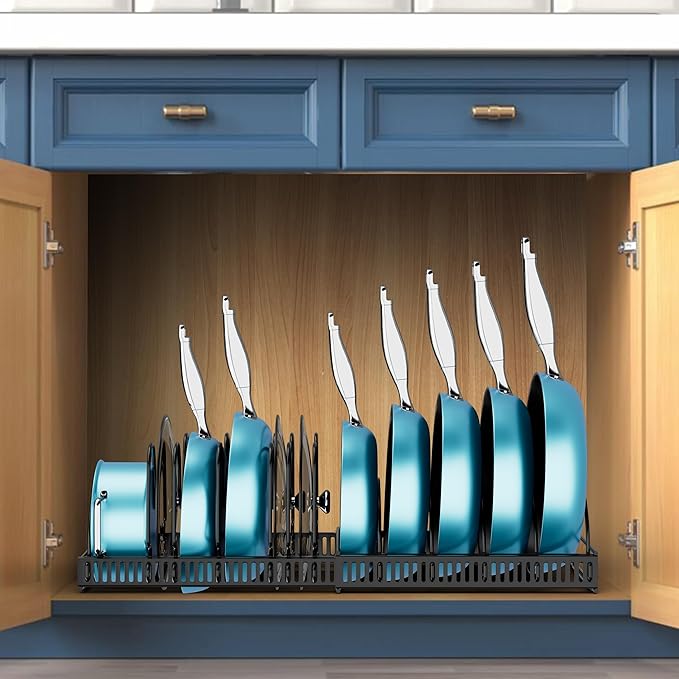 Expandable Pot Rack Organizer, Adjustable Kitchen Storage for Pots, Pans, and Lids