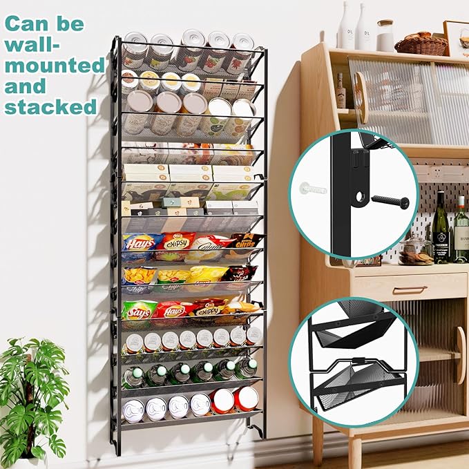 Simple Trending 2 Pack 4 Tier Spice Rack Organizer,Stackable Kitchen Counter Shelves,for Cabinet,Countertop,Pantry, Door or Wall Mount, Metal Mesh,Jars not Included, Black