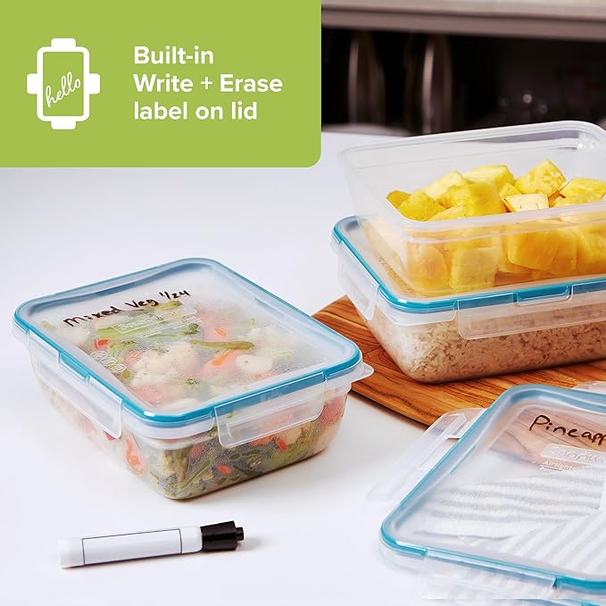 Snapware Total Solution (8.5-Cup) Plastic Food Storage Containers Set, Leakproof & Airtight Locking Lids Rectangular Tupperware, Non-Toxic BPA-Free Lids, Microwave Dishwasher Freezer Safe (Pack of 6)