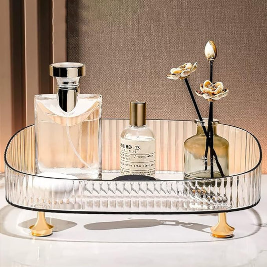 Vanity Tray Perfume Organizer – Acrylic Bathroom Tray,Countertop Storage Decor Trays for Dresser,Makeup Skincare Cosmetic Organization (Clear)
