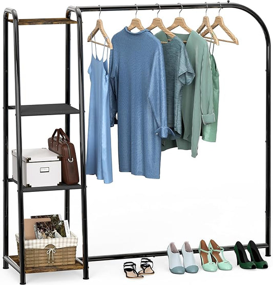 Simple Houseware Heavy Duty Clothing Garment Rack with 4 Shelves, Portable Closet Organizer for Hanging Clothes, Black