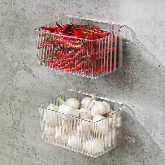 2 Pack Adhesive Spice Rack Wall Mount, 8.1" x 4.5" x 4.3", Cabinet Door Organizer Clear Acrylic Shelf, No-Drilling Small Hanging Basket for Kitchen Pantry, Shower Caddy for Bathroom