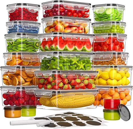 44 Pcs Larger Food Storage Containers with Lids Airtight (22 Containers & 22 Lids), Meal Prep Container for Pantry & Kitchen Organization, BPA-Free, Leak-Proof with Labels & Marker Pen
