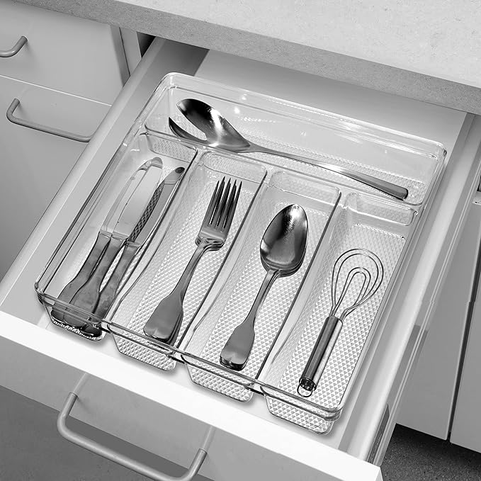 Oggi Silverware Organizer, 5-Compartment, Clear